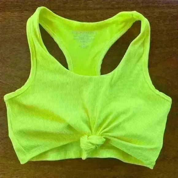 BCBGMaxAzria Neon Yellow Tie Front “Ballerina” Top With Sports Bra Medium EUC! - Picture 7 of 11